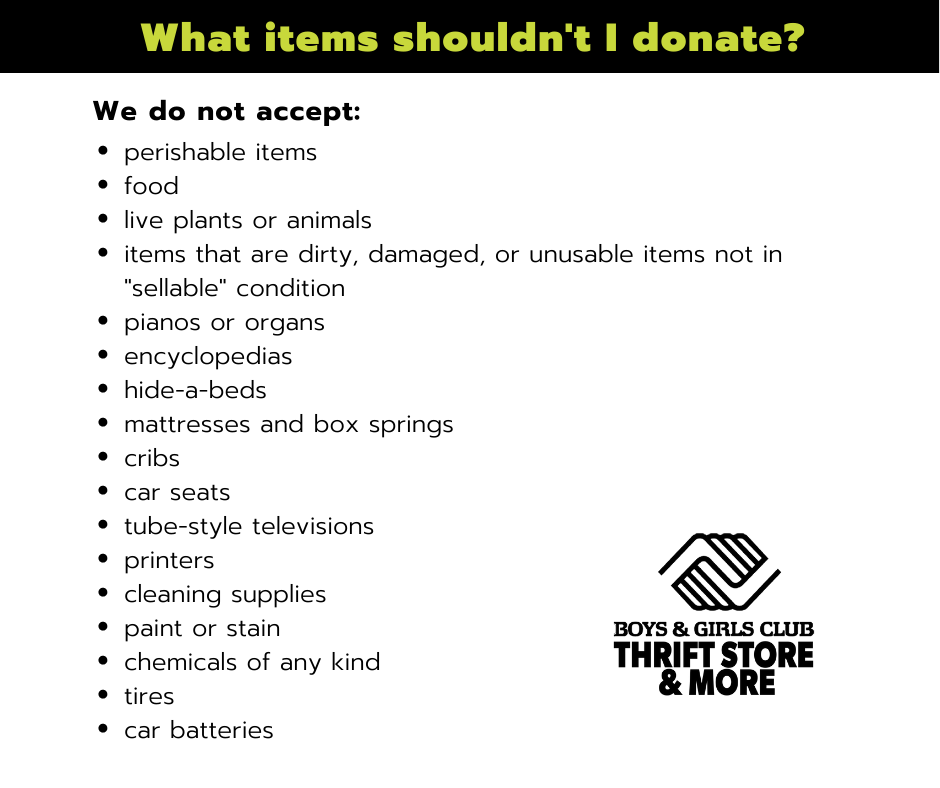 We do not accept these donation items.